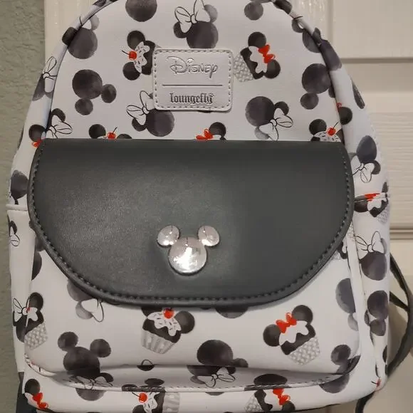 Loungefly Disney Mickey Minnie Mouse Cupcake Black & White Mini Backpack - Picture 2 of 13